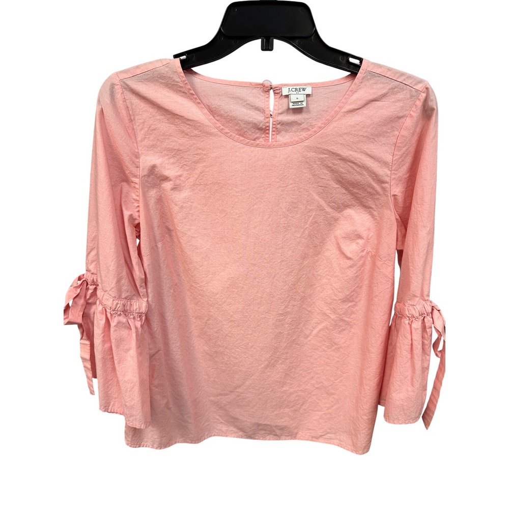 J. Crew Women's Pink Cotton 3/4 Sleeve Tie Cuff Blouse Top‎ Size S